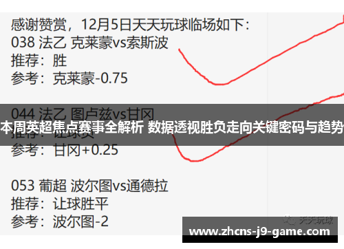 本周英超焦点赛事全解析 数据透视胜负走向关键密码与趋势