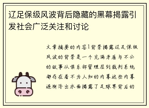 辽足保级风波背后隐藏的黑幕揭露引发社会广泛关注和讨论